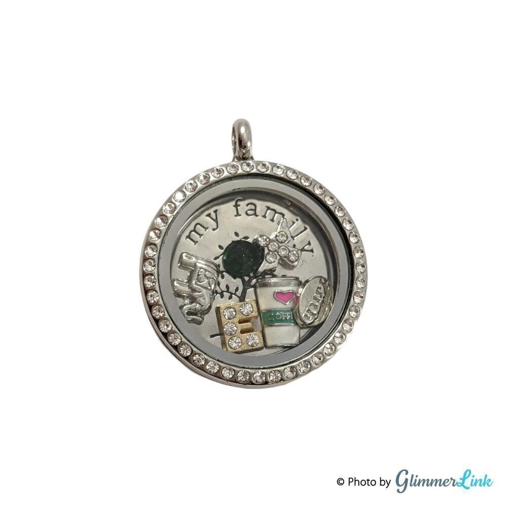 My Family Lifestyle Floating Charms Rhinestones Silver Tone Locket Six Charms